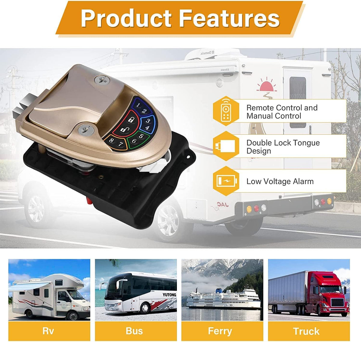Waterproof RV Door Lock with Backlit Keypad J3766