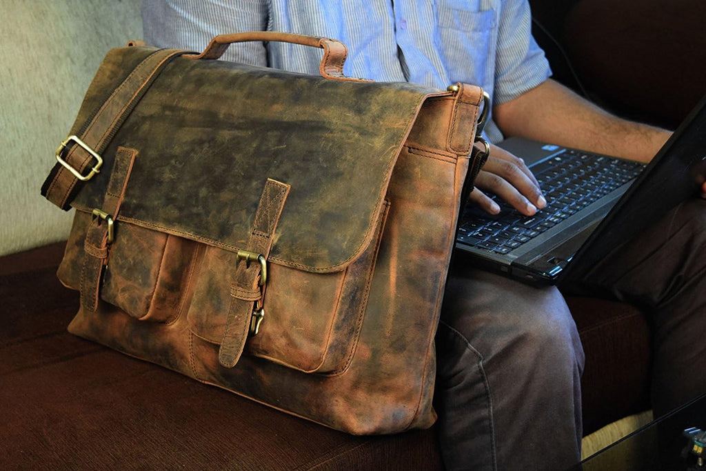 18 Inch Brown Leather Messenger Bag N11445
