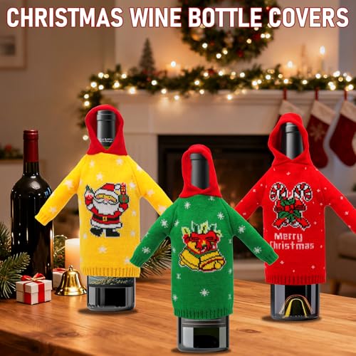 3Pcs Christmas Wine Bottle Covers Knitted Hoodie H299