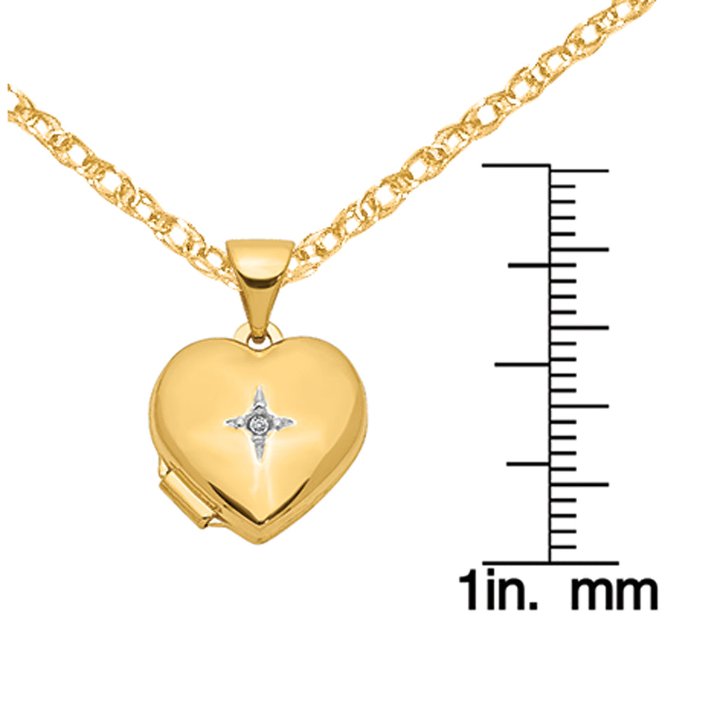 14 Karat Yellow Gold 12mm Heart Diamond Locket on 18-inch Cable Rope Chain T98866