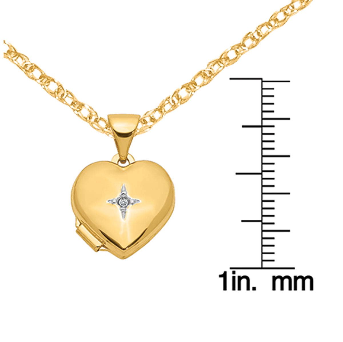 14 Karat Yellow Gold 12mm Heart Diamond Locket on 18-inch Cable Rope Chain T98866