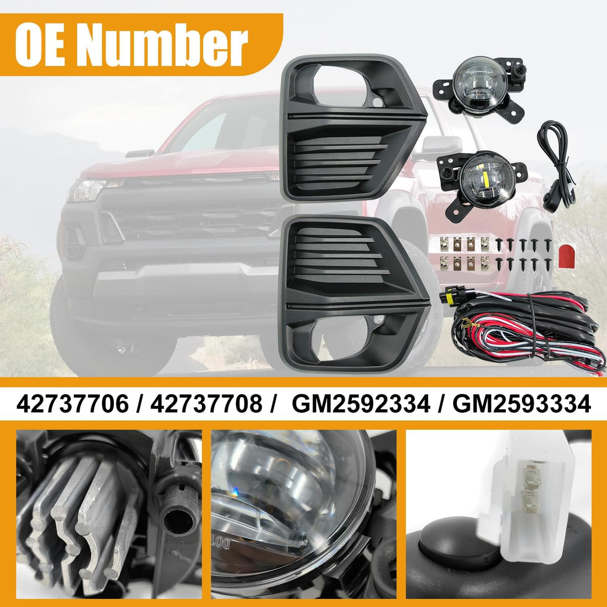 Front Fog Light Assembly with Bezel Cover and Harness for Chevy Colorado 2023 2024 O74246