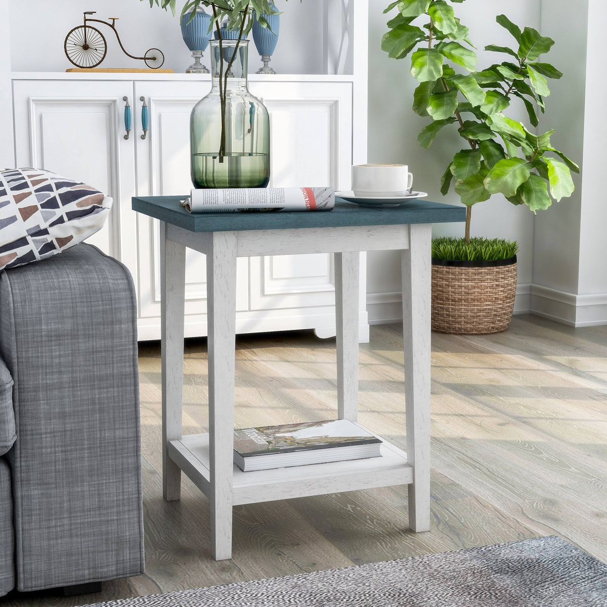 Rustic Open-Shelf Side Table V3819