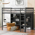 White Full Size Wood Loft Bed with Cabinet and Bookshelf P1028