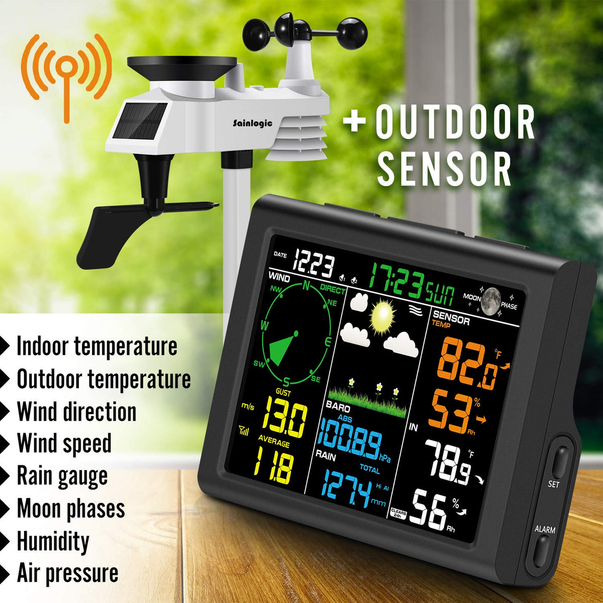 8-in-1 Wireless Weather Station with Outdoor Sensor (Black) V50513
