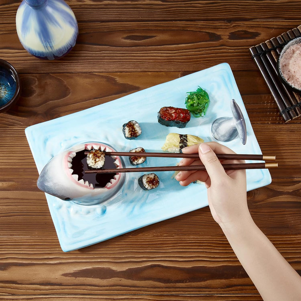 Ceramic Sushi Plate Serving Platter with Soy Sauce Bowl and Chopstick Holder H177526
