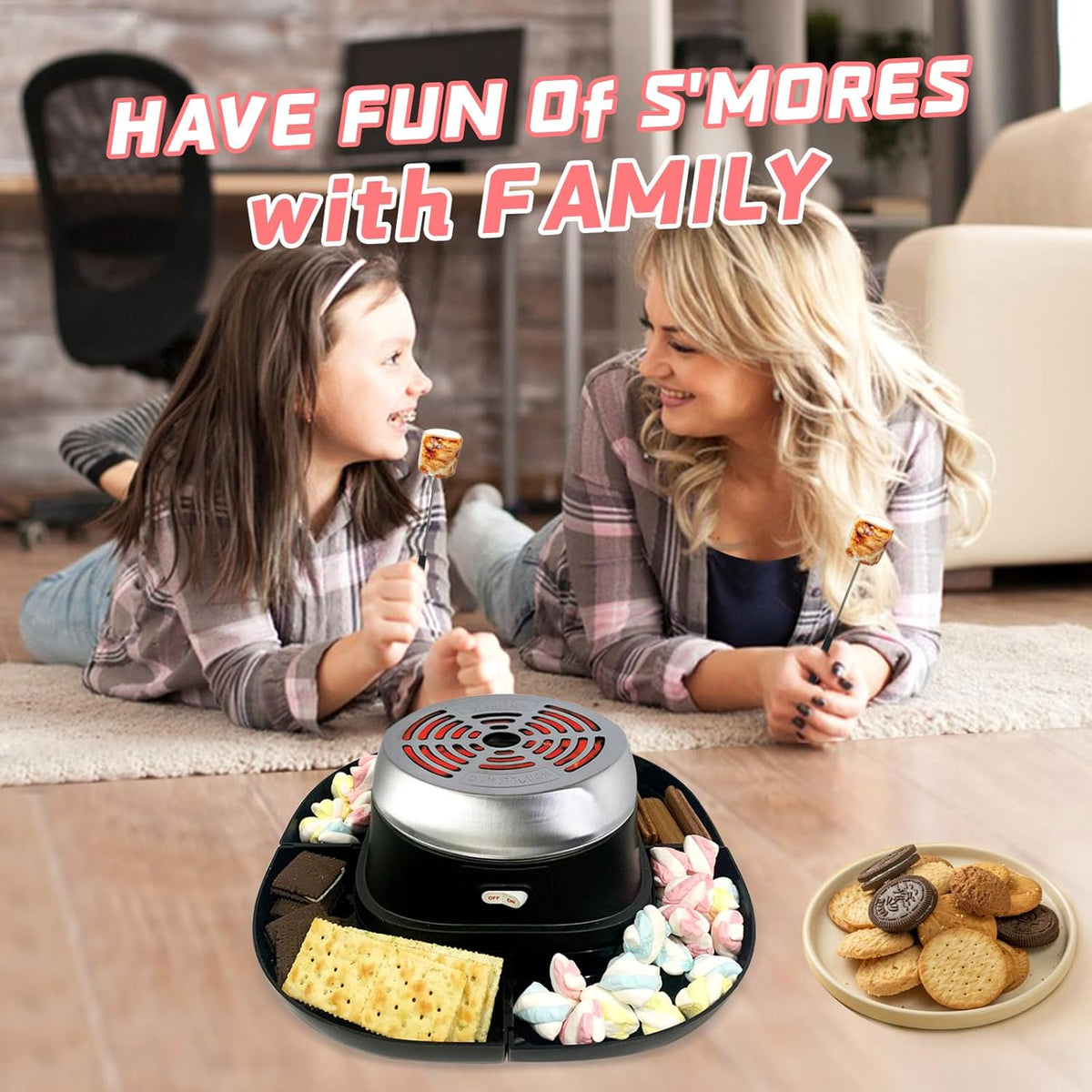 Electric S'mores Maker with 4 Marshmallow Roasting Sticks and 4 Trays E546066