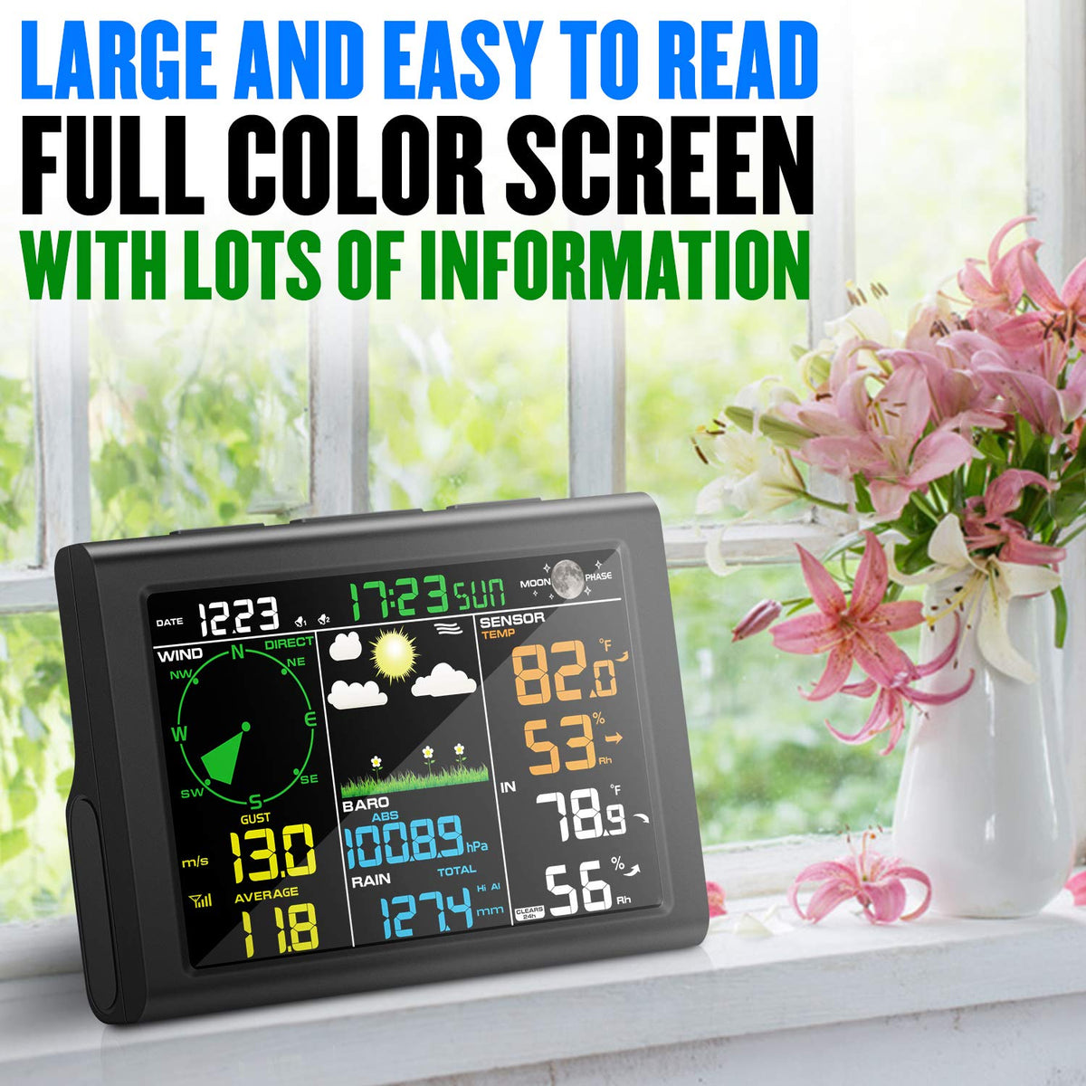 8-in-1 Wireless Weather Station with Outdoor Sensor (Black) V50513