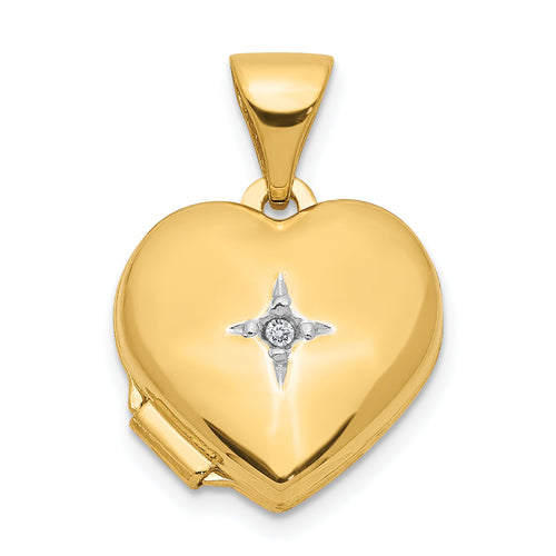 14 Karat Yellow Gold 12mm Heart Diamond Locket on 18-inch Cable Rope Chain T98866