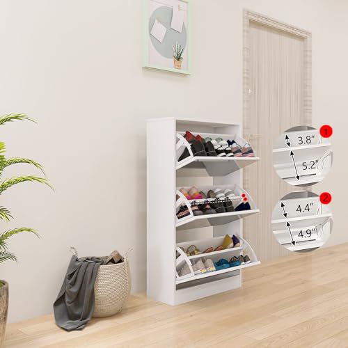 White Shoe Cabinet with 3 Flip Drawers & 2 Sliding Drawers M473