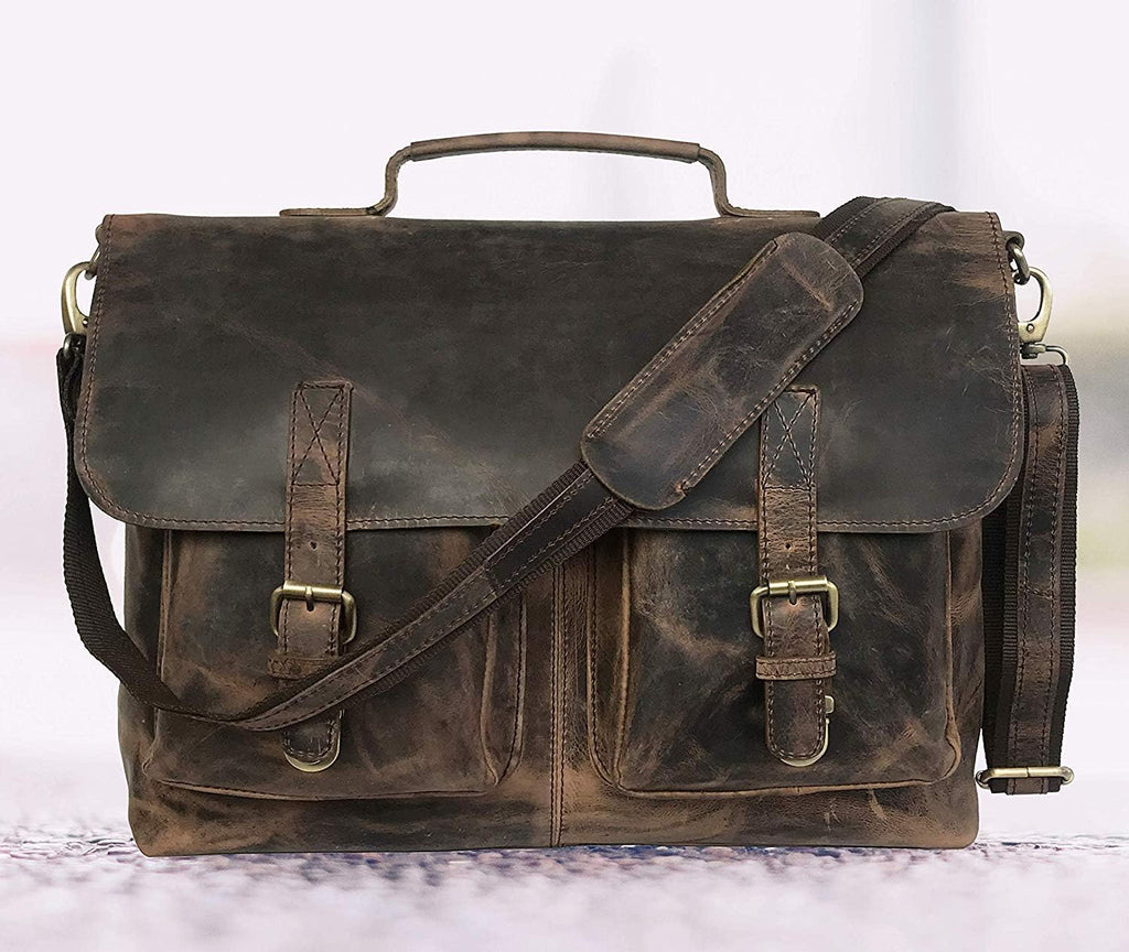 18 Inch Brown Leather Messenger Bag N11445