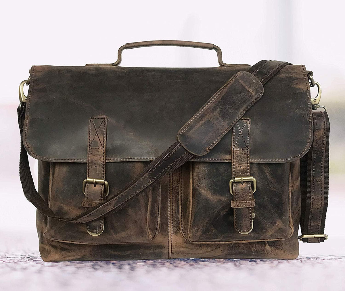 18 Inch Brown Leather Messenger Bag N11445