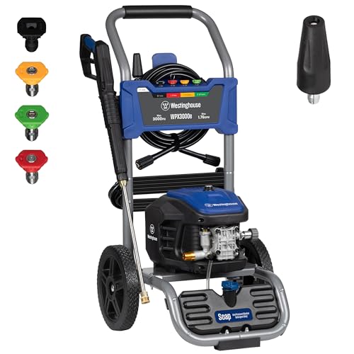 Electric Pressure Washer, 3000 Max PSI, 1.76 Max GPM, Induction Motor, Onboard Soap Tank, Spray Gun and Wand, 5 Nozzle Set Q35047