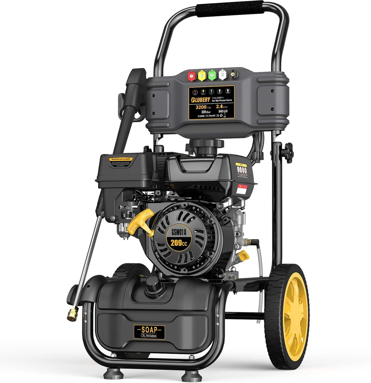3500PSI Gas Pressure Washer 2.6GPM 212CC Power Washer with 50FT Hose and 5 Adjustable Nozzles A16658