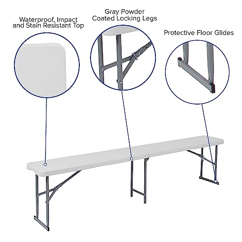 Bi-Fold Granite White Plastic Bench with Carrying Handle F36240