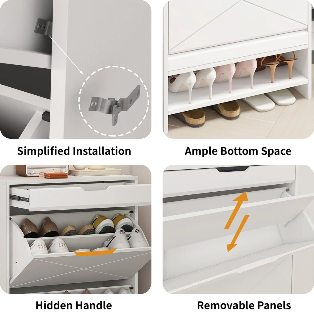White 3 Flip Drawer Shoe Cabinet S208452