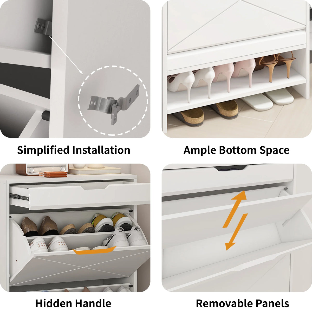 White 3 Flip Drawer Shoe Cabinet S208452