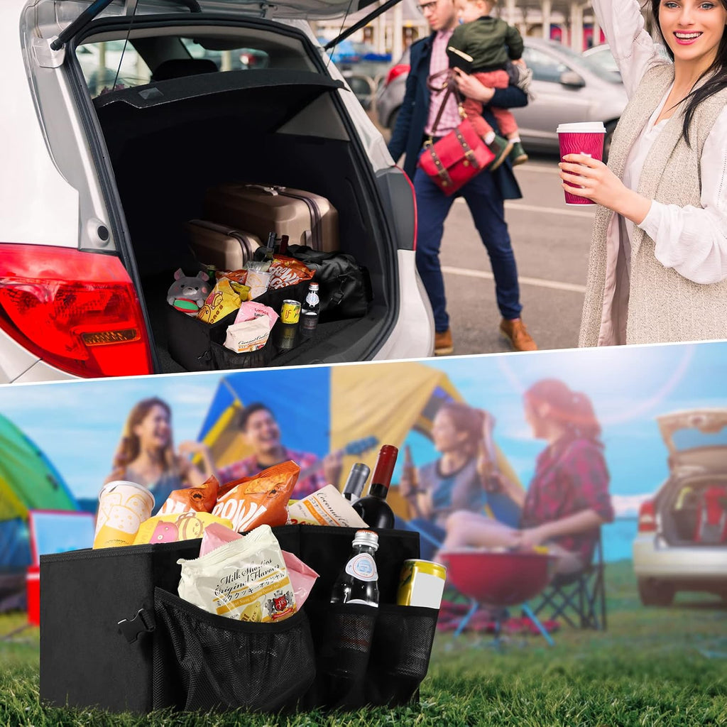 Car Seat Organizer with Side Mesh Pockets, Collapsible Trunk Cargo Storage Container (Black) C84551