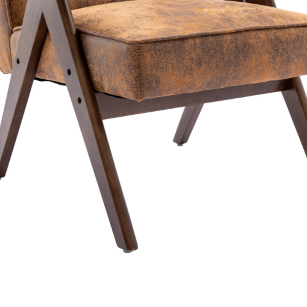 Mid-Century Modern Accent Chair with Solid Wood Armrest and Feet A53527