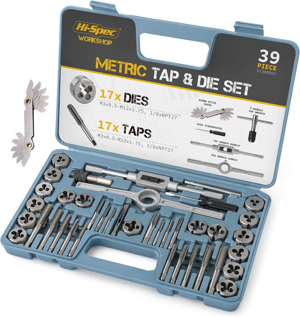 39 Piece Metric Tap & Die Set with Screw Pitch Gauge in Tray Case W352