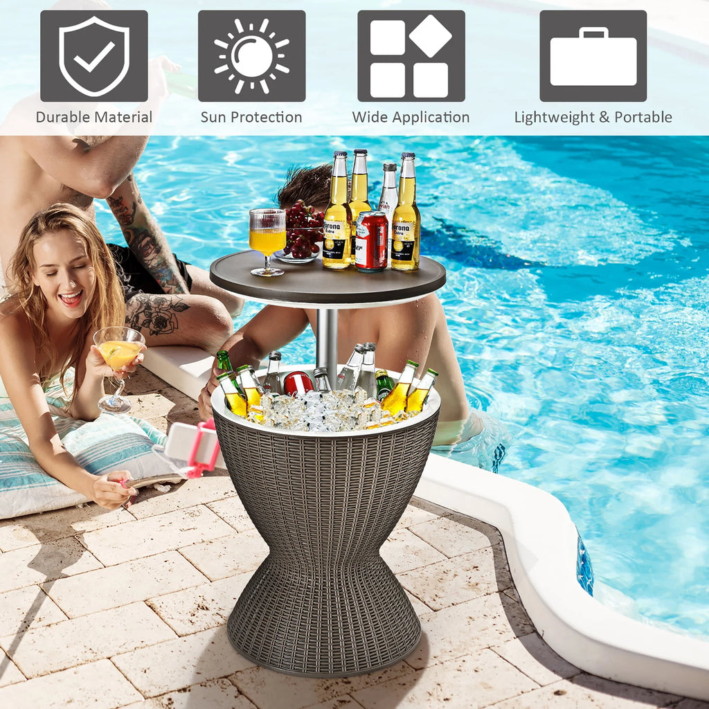 8 Gallon 3 in 1 Patio Rattan Cooler Bar Table Brown Z550762