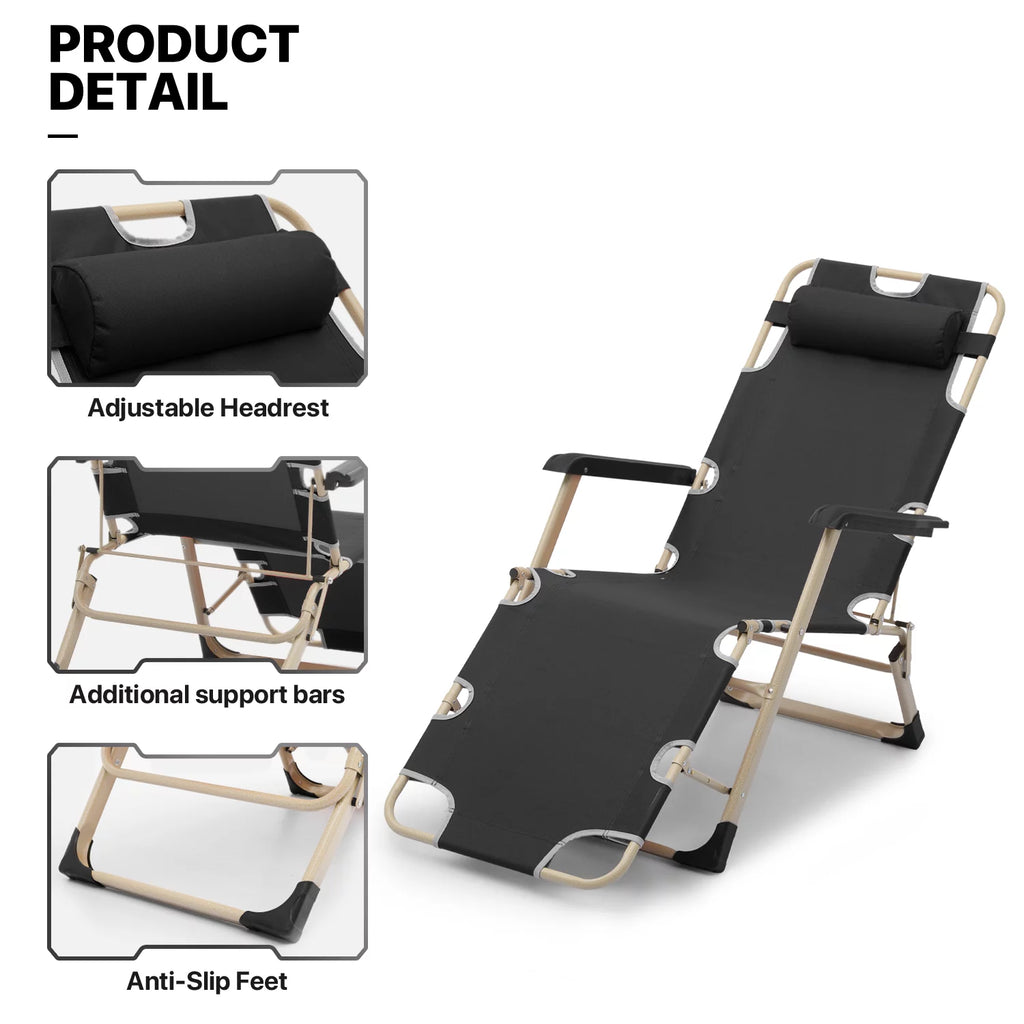 Set of 2 Black Folding Lounge Chair with Adjustable Headrest D3455