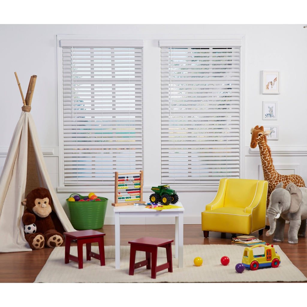 White Cordless Faux Wood Blind 22 x 48 J50769
