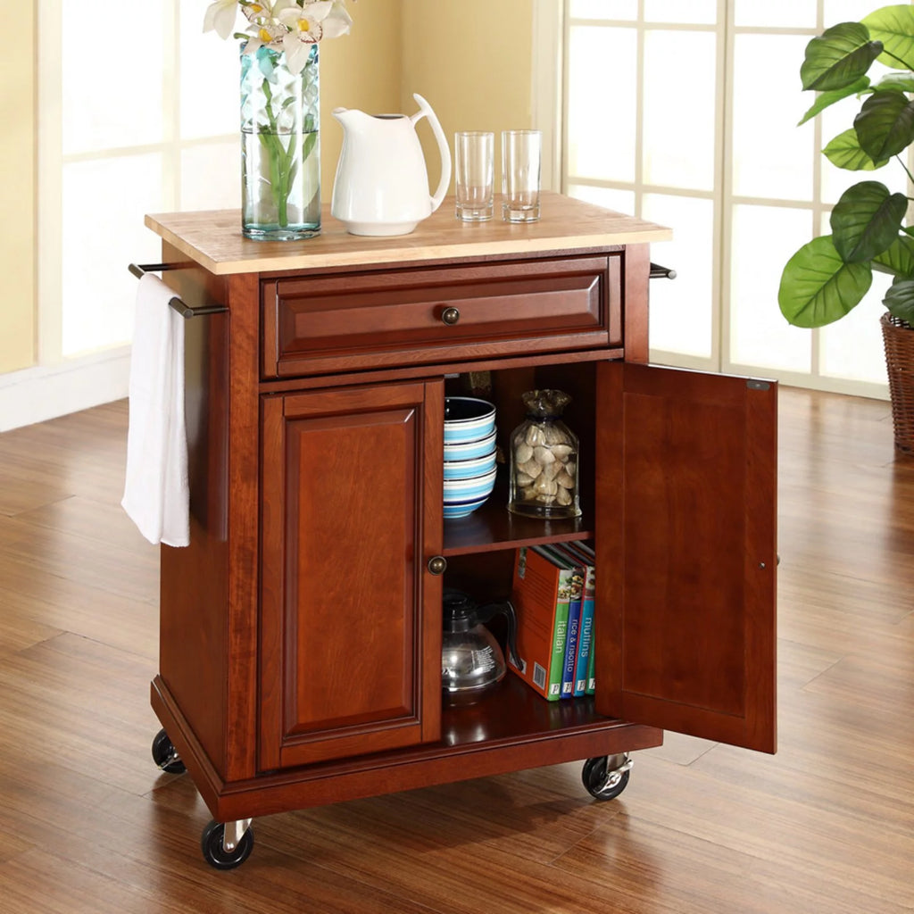 Natural Wood Top Portable Kitchen Cart X7333
