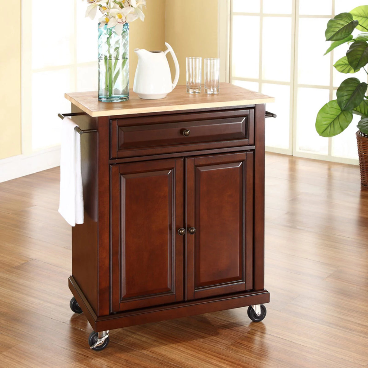 Natural Wood Top Portable Kitchen Cart X7333