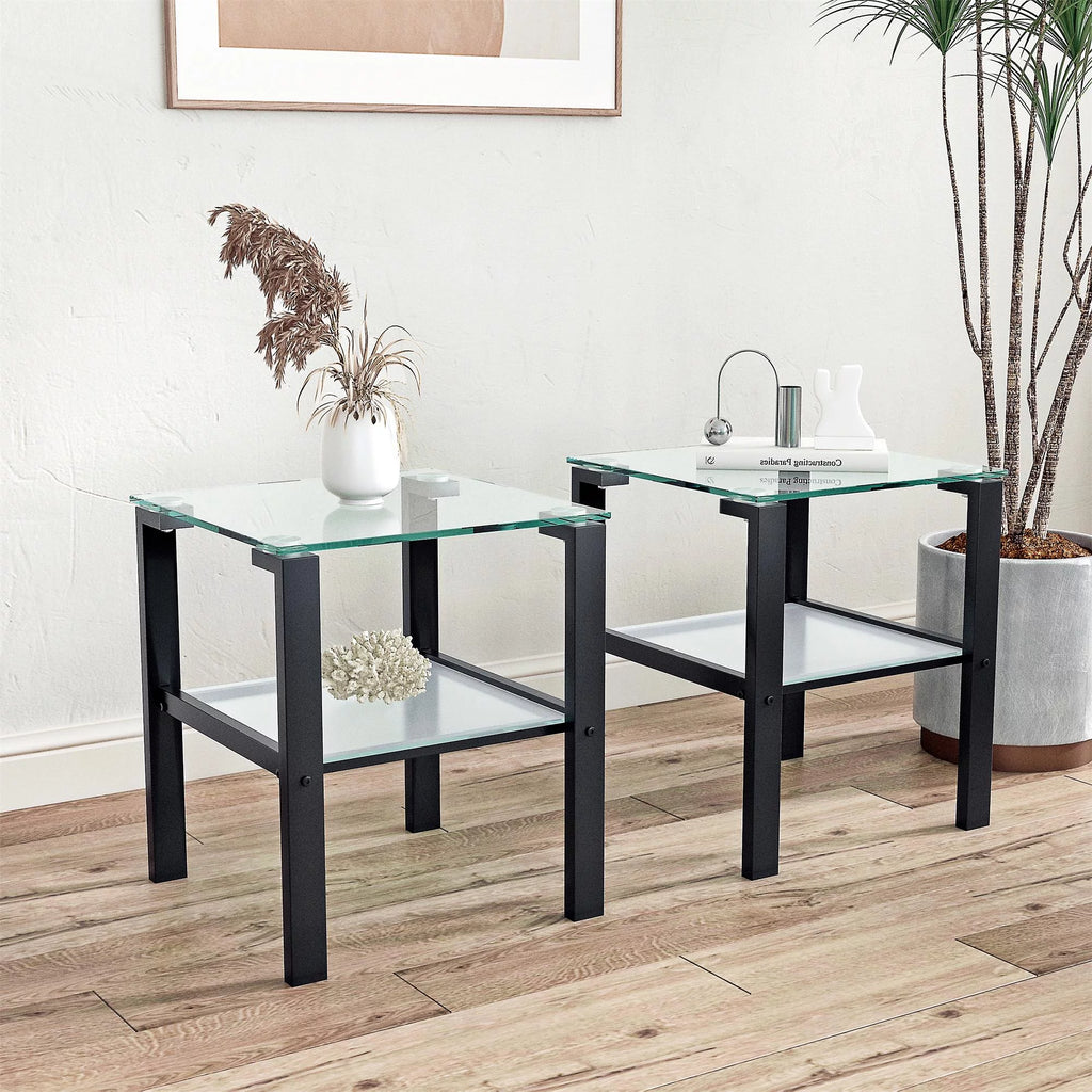 Set of 2 Tempered Glass Square Side Table Y542640