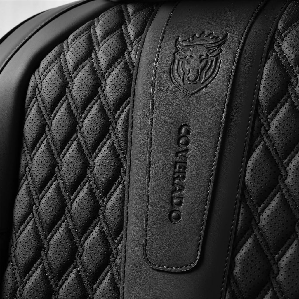 Black Leather Car Seat Covers Full Set 5 Seats S9643