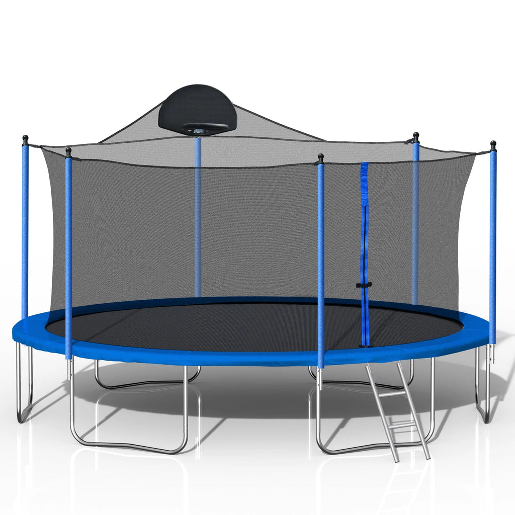 14 FT Trampoline with Safety Enclosure Net, Basketball Hoop and Ladder A666175