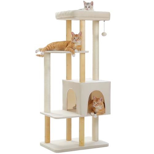 73 Inches Tall Wooden Cat Tree with Hammocks and Scratching Posts I48297