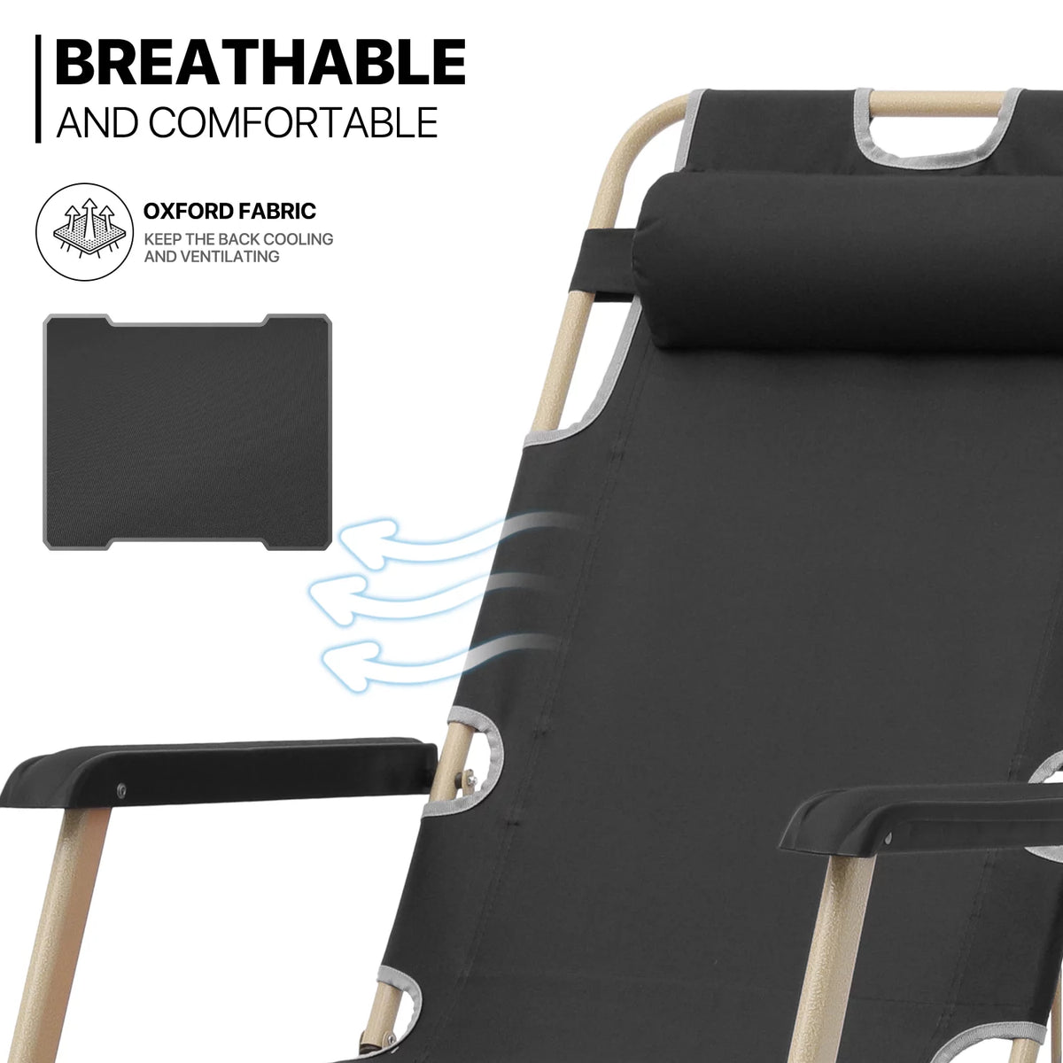Set of 2 Black Folding Lounge Chair with Adjustable Headrest D3455