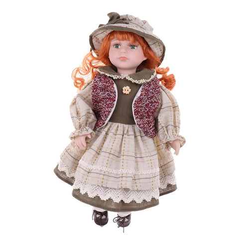 16inch Porcelain Doll Sitting People Figures in Clothes Hat Y94843
