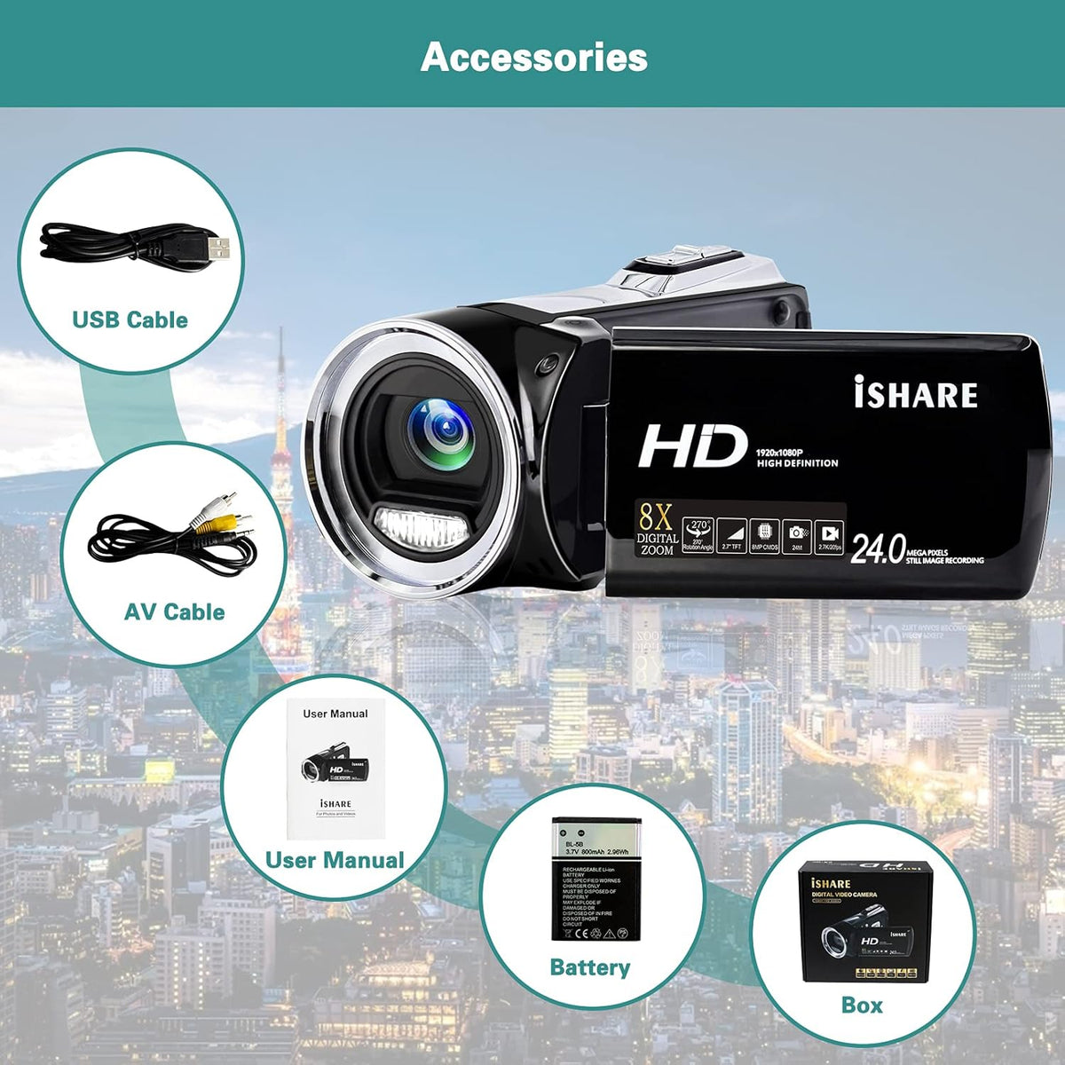 FHD 1080p Vlogging Camera Recorder 2.7 Inch 270 Degree Rotation LCD Video Camera, Pack of 2 X78739