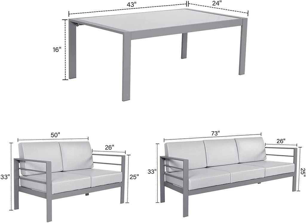 4 Pieces Metal Patio Sectional Sofa with Cushions and Coffee Table O847