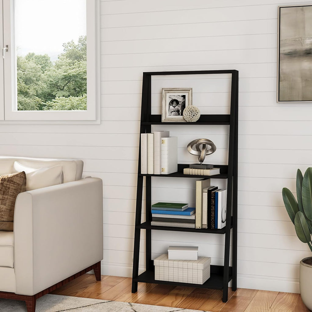 Black 4-Tier Wooden Ladder Bookshelf D2623