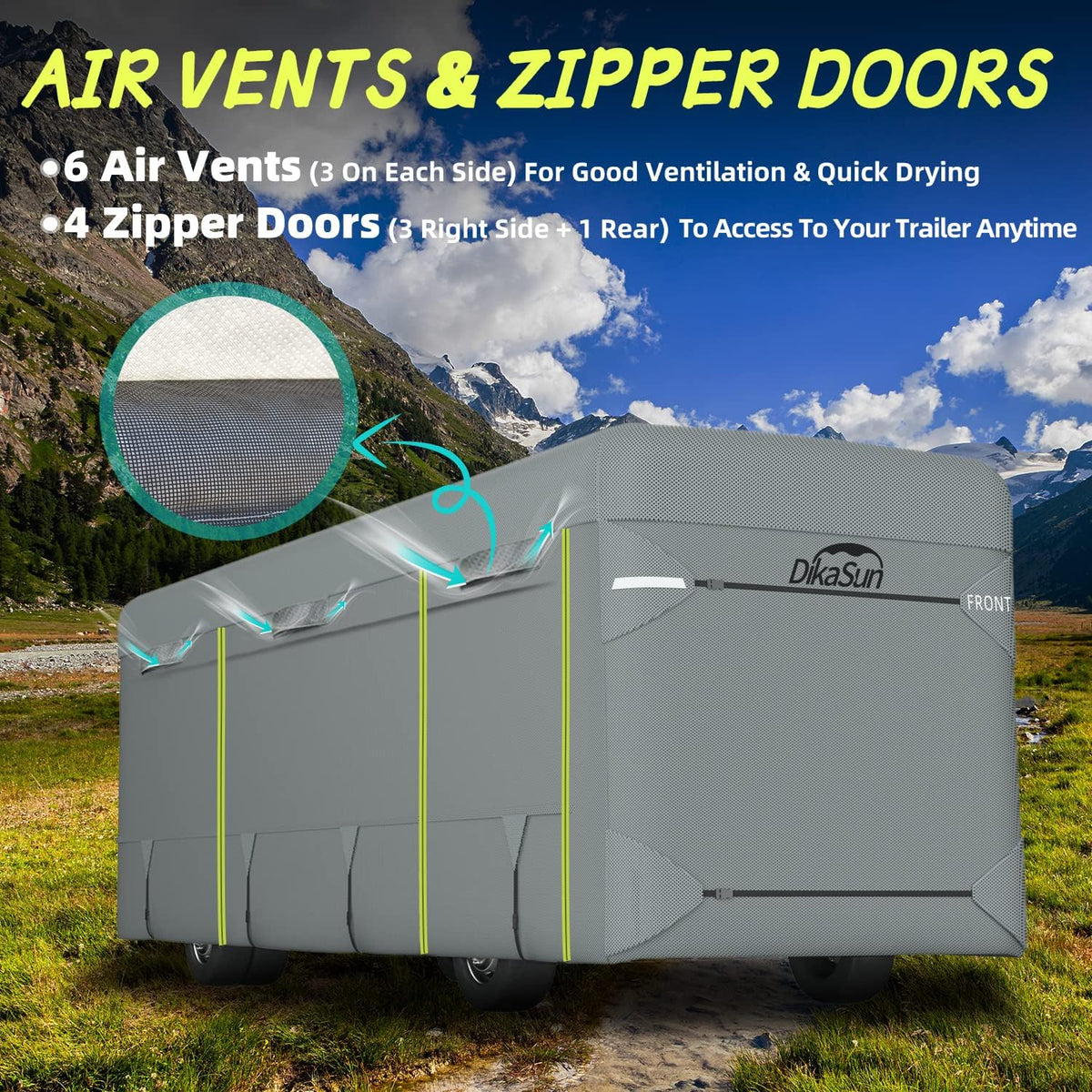 RV Cover for 31'-34' with 2Pcs Extra Straps & 6 Gutter Covers Grey G2714