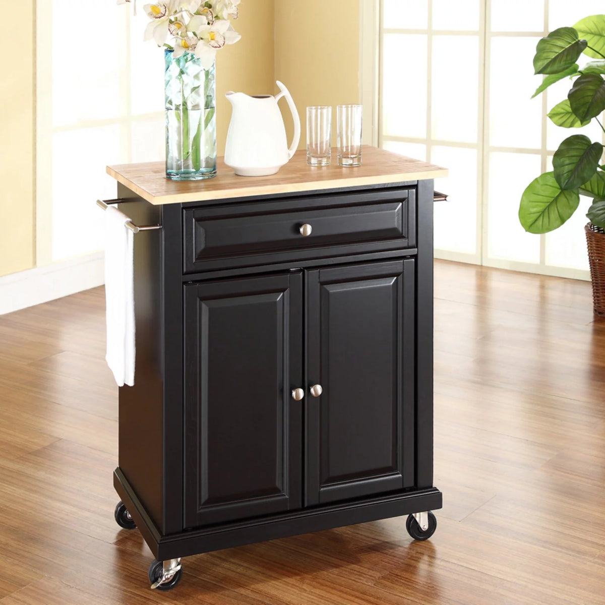 Natural Wood Top Portable Kitchen Cart X7333