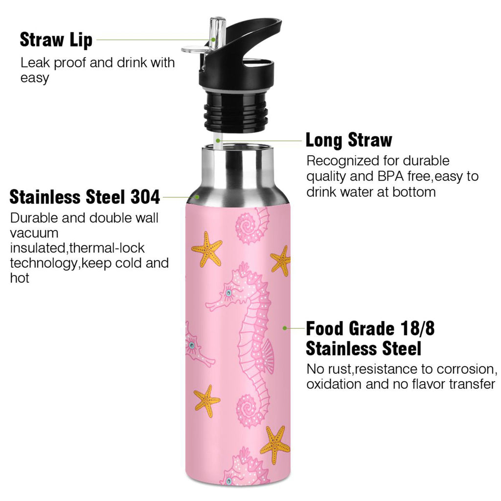 Pink Seahorse Starfish Stainless Steel Insulated Water Bottle C995875