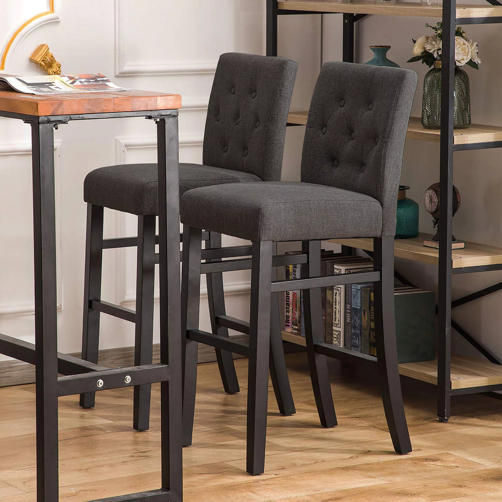 Charcoal Fabric Upholstered Bar Stools with Solid Wood Legs Set of 4 P3926