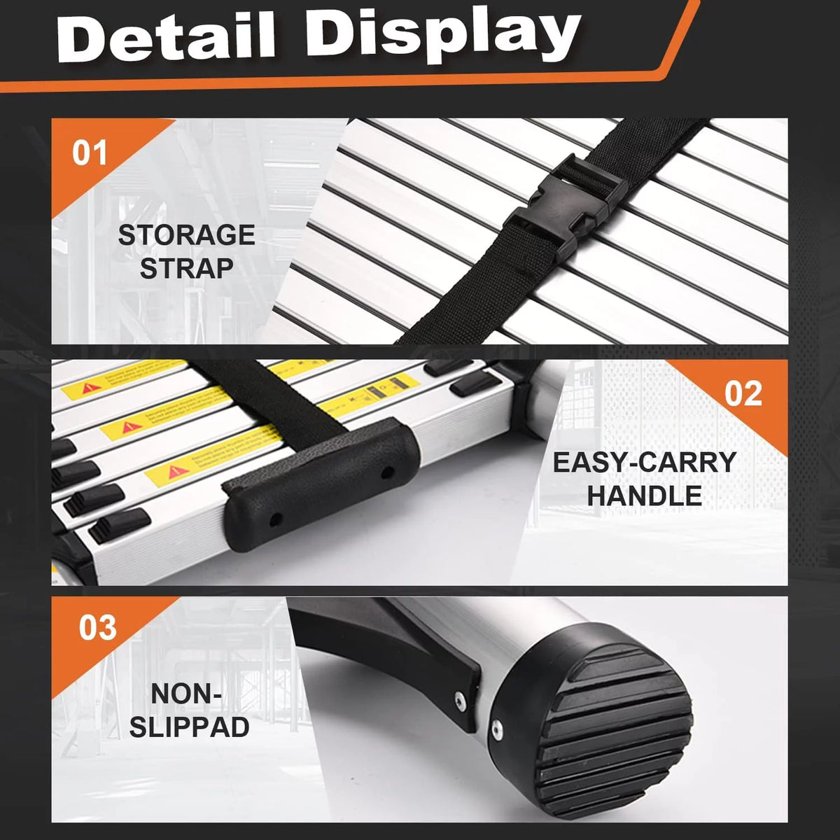 14.5 FT Aluminum Telescoping Extension Ladder 330lbs E771322