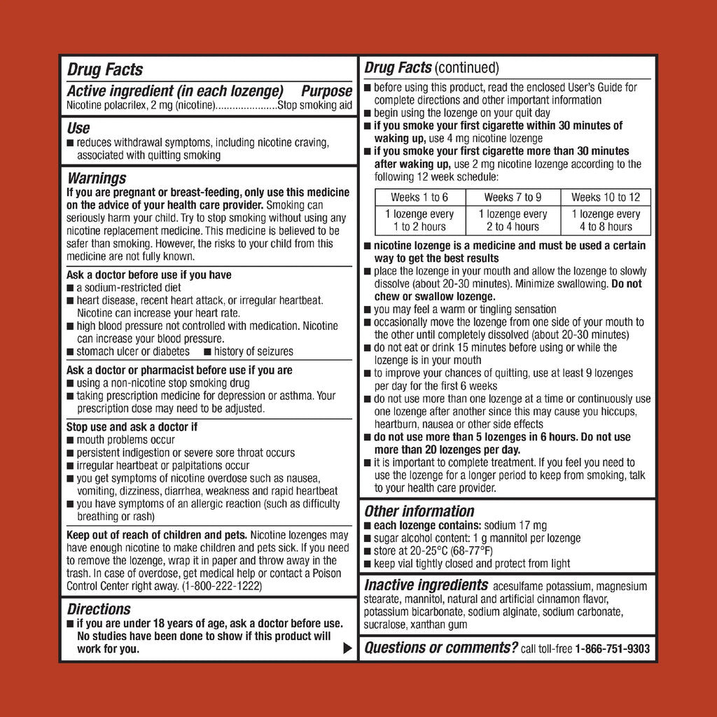Nicotine Lozenge, 2 mg, Cinnamon Flavor, 108 Count C282189