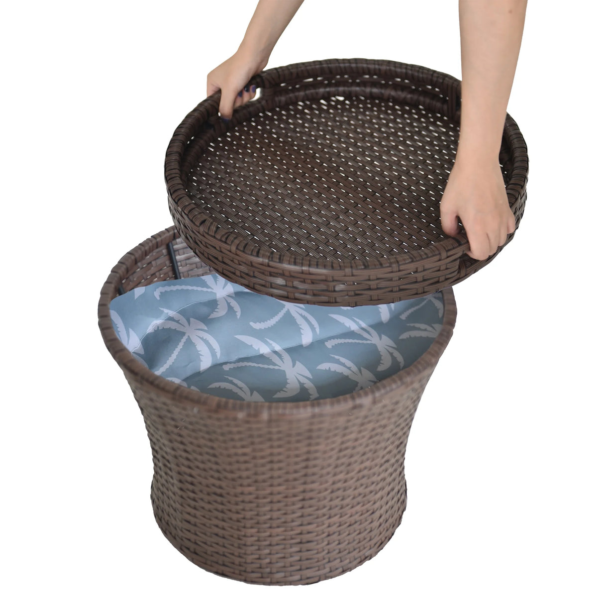 Small Brown Wicker Rattan Side Table with Storage A1431