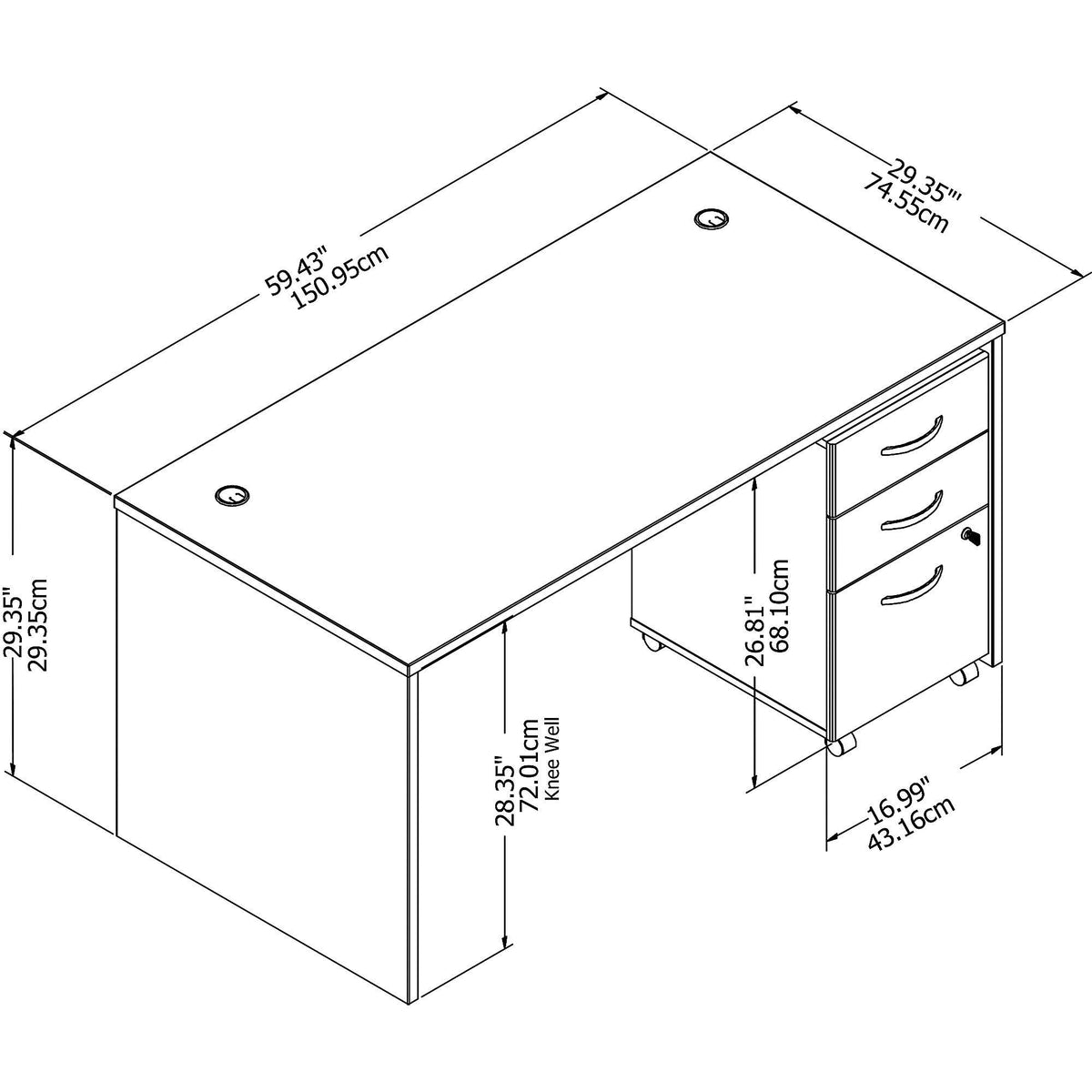 Office Desk with Mobile File Cabinet W1213