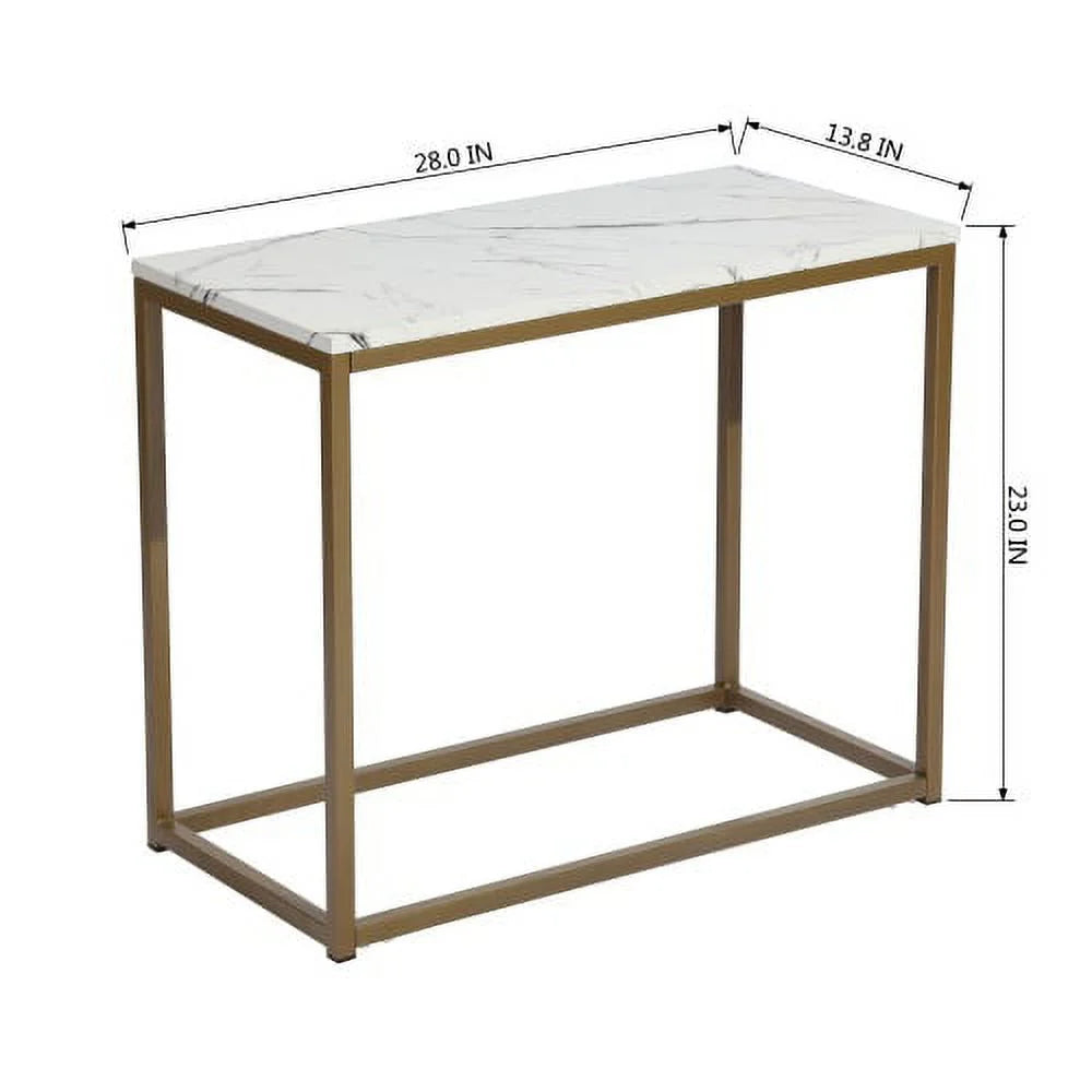 Open Rectangular Wood Side End Table, 28 Inch, Marble & Gold U1665