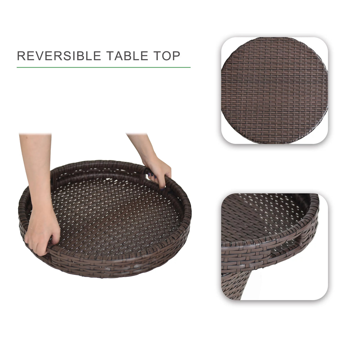 Small Brown Wicker Rattan Side Table with Storage A1431