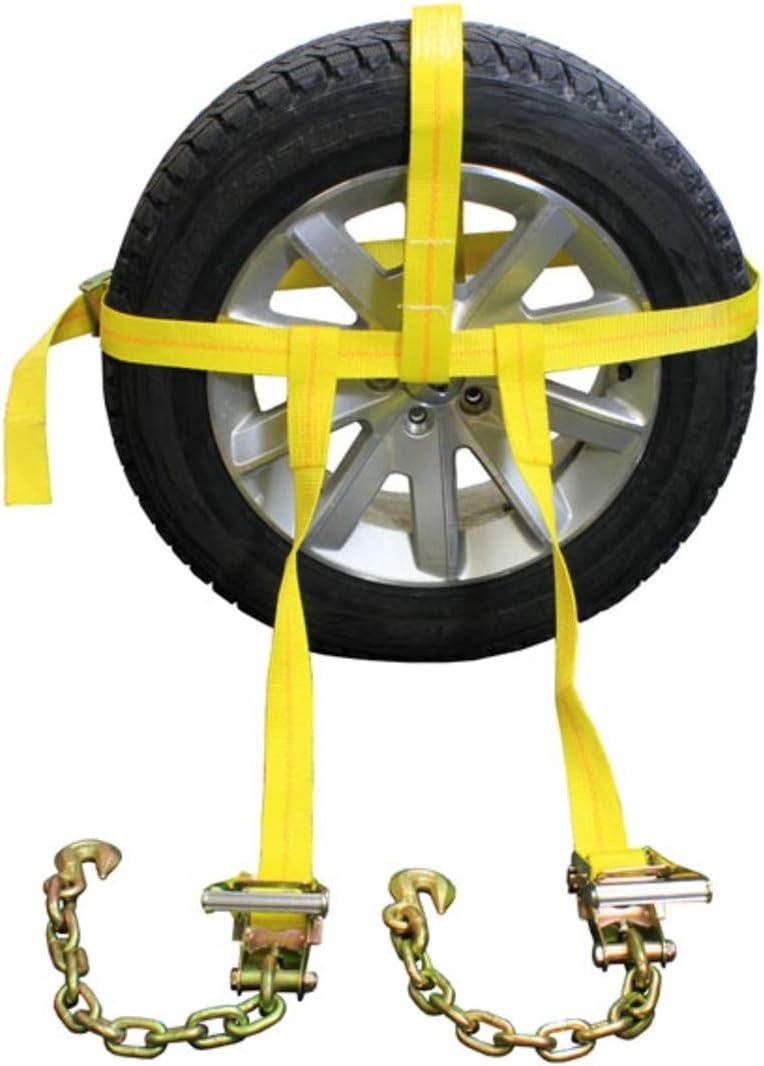 Side Mount Wheel Net with Cam Buckle, Two Ratchets and Chain Extensions, Polyester Webbing P998