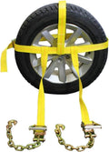 Side Mount Wheel Net with Cam Buckle, Two Ratchets and Chain Extensions, Polyester Webbing P998